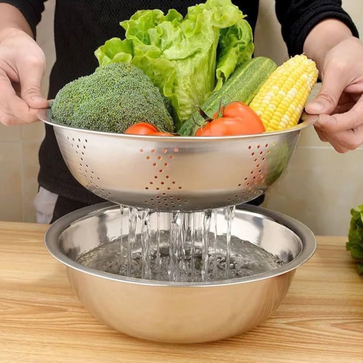 Многофункциональный кухонный набор миска, дуршлаг, терка, крышка Kitchen из нержавеющей стали 4 в 1