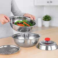 Многофункциональный кухонный набор миска, дуршлаг, терка, крышка Kitchen из нержавеющей стали 4 в 1