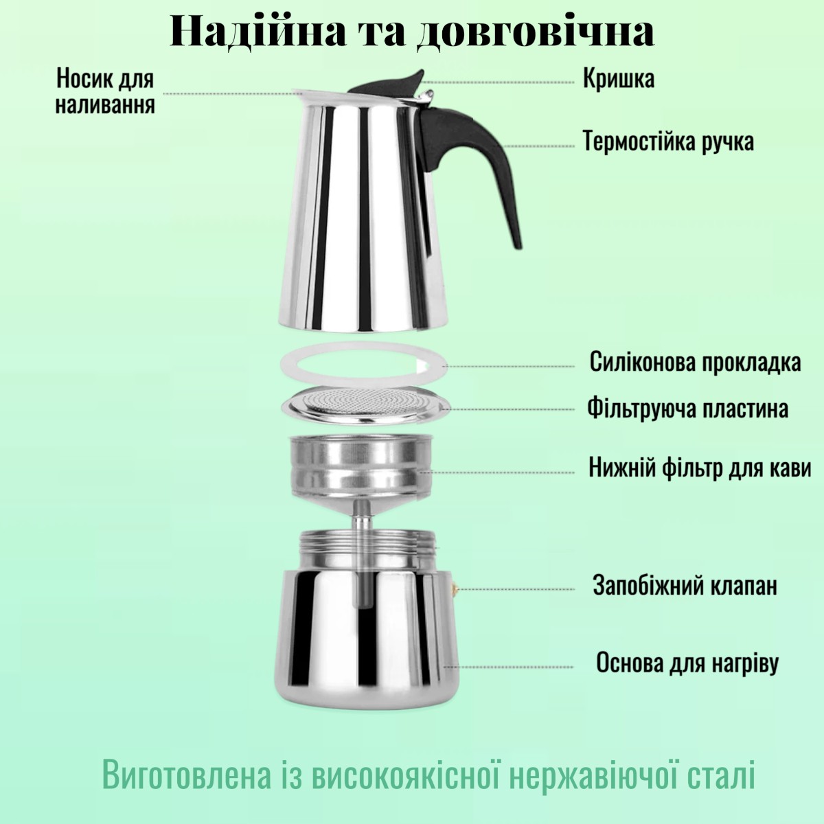 Гейзерна кавоварка Modern Espresso 450 мл на 9 чашок для газової плити, індукційної та електроплити