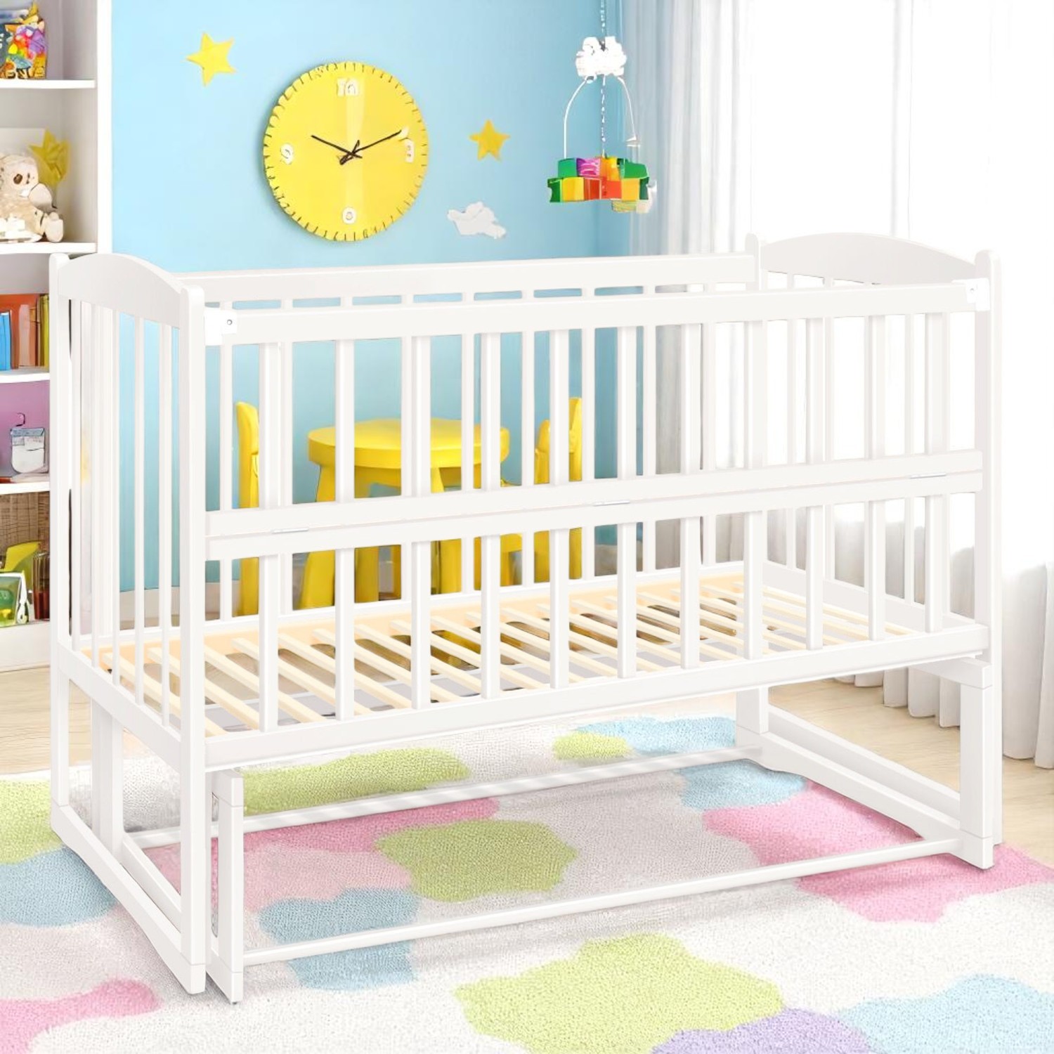 Ліжечко дитяче маятник з відкидним бортиком TOYS "Няша" Біле