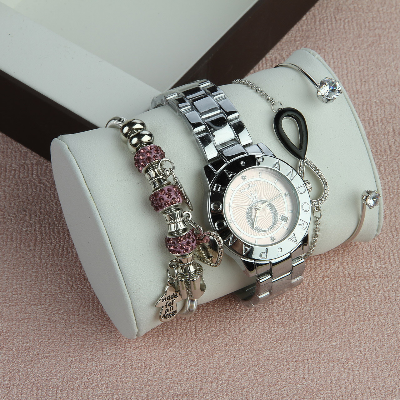 Часы женские Pandora silver с розовым браслетом 4 Mix