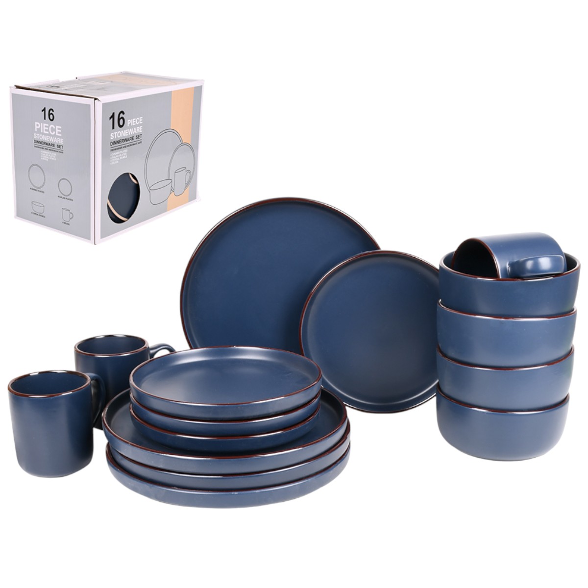 Набор столовой посуды Piece Stoneware 16 предметов (MC5573-1) Темно-синий