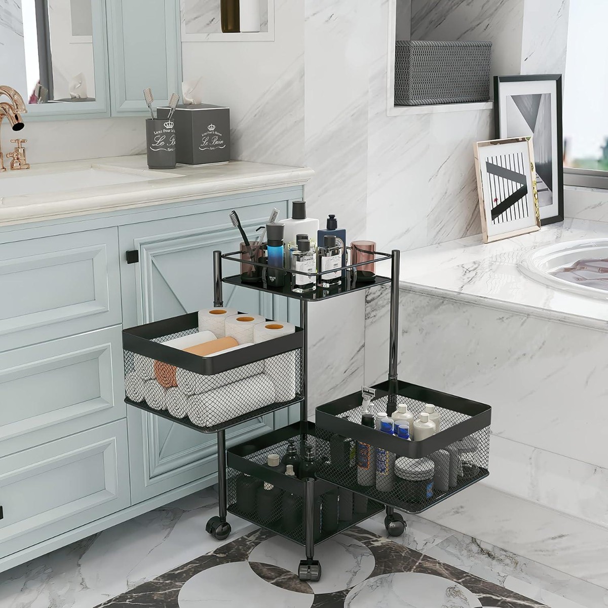 Етажерка на колесах Modern Home "Cube" 3 яруса 27 х 65 см (R100111-BL) Чорна