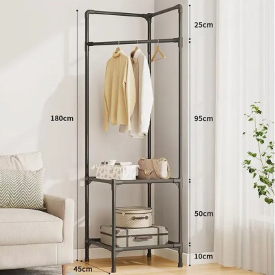 Вешалка напольная угловая для одежды Corner coat rack (Черный)