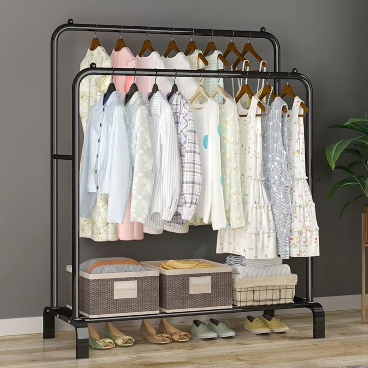 Вешалка напольная для одежды Double Pole Hanger 150 х 110 х 57 см (TW-608) (Черный)