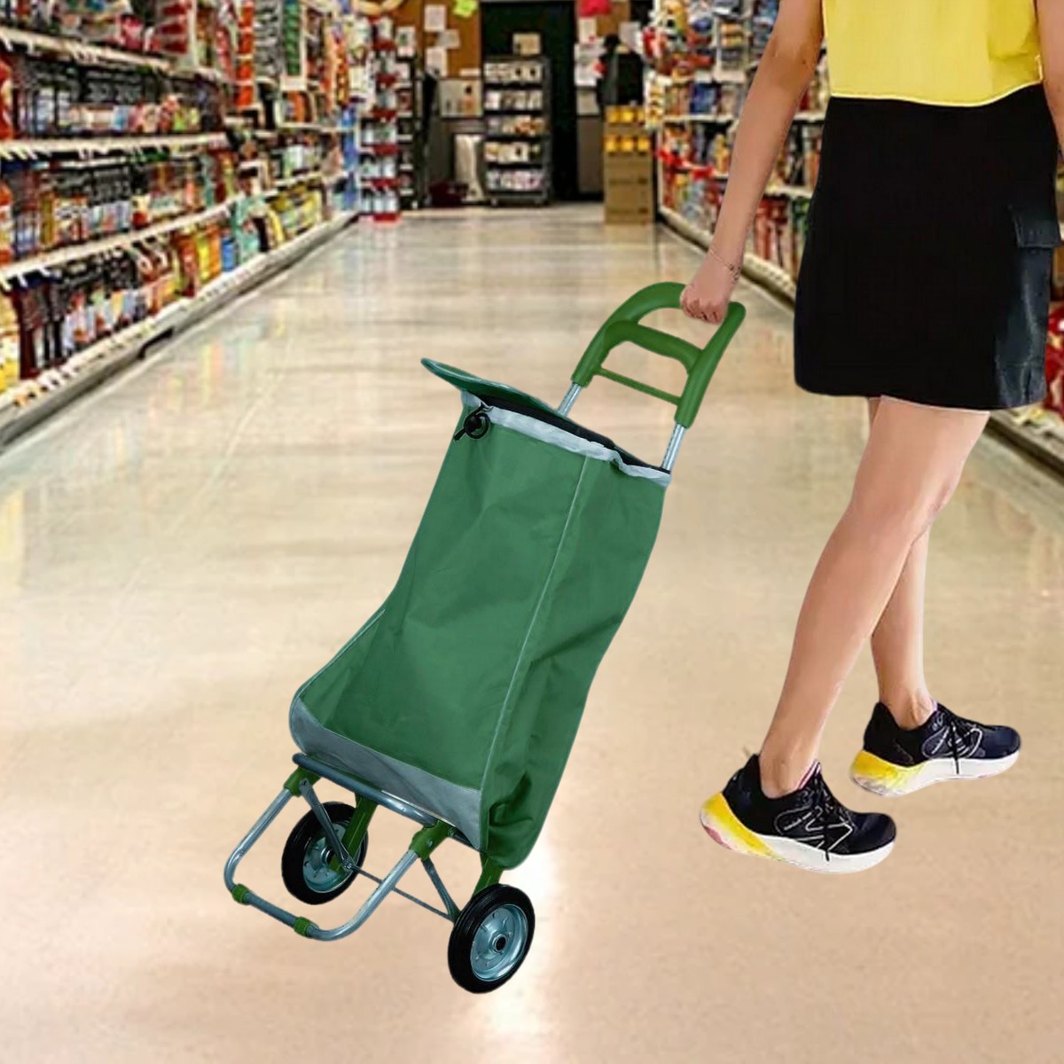 Тачка сумка з коліщатками Shopping bag візок до 25 кг 34 х 27 х 94 см Залізні колеса Зелений