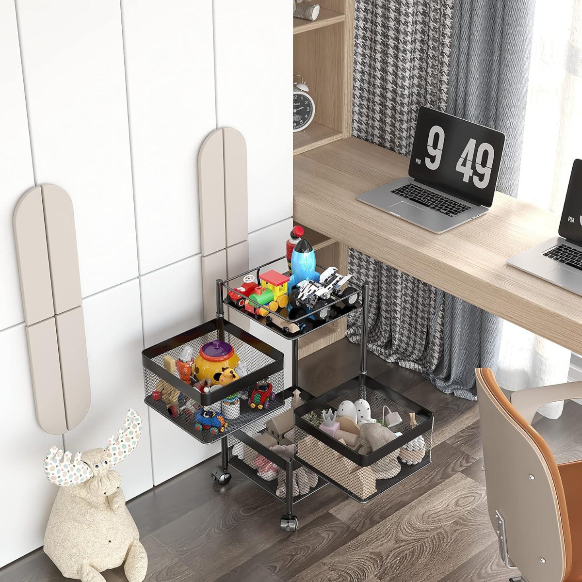 Етажерка на колесах Modern Home "Cube" 3 яруса 27 х 65 см (R100111-BL) Чорна