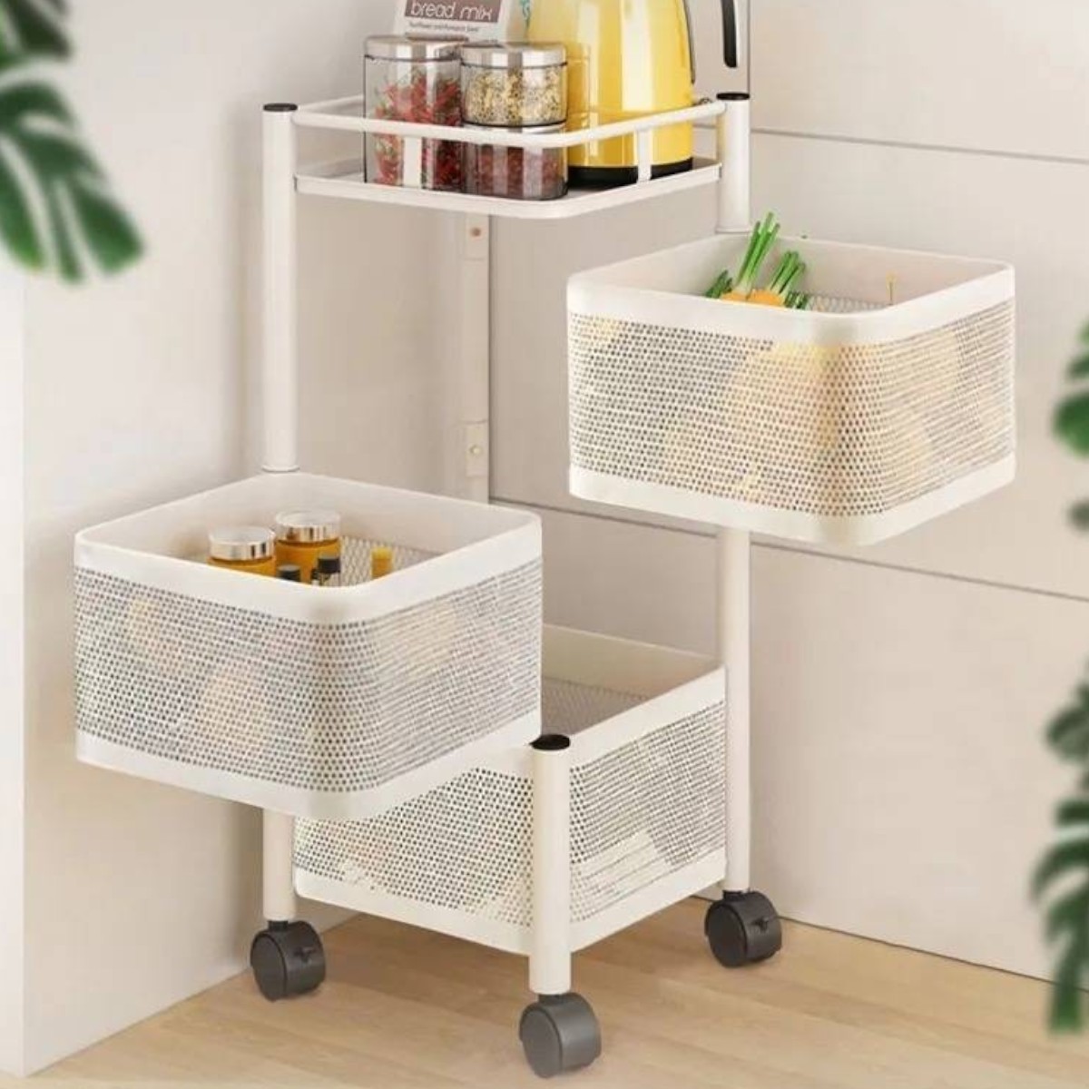 Етажерка на колесах Modern Home "Cube" 3 яруса 27 х 65 см (R100111-W) Біла