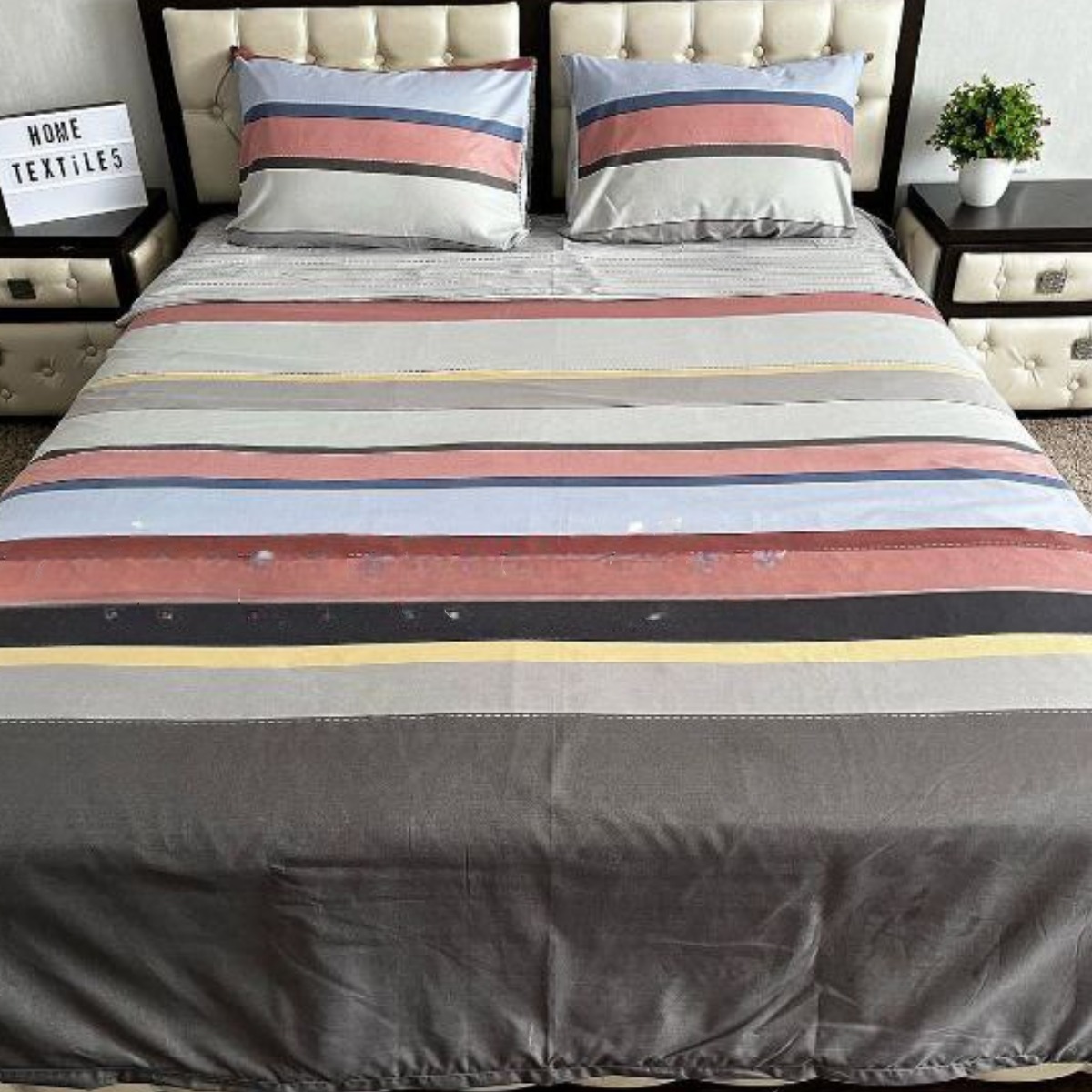 Комплект постельного белья двуспальный ZMW "Home Textiles" (37419) Серые красные полоски