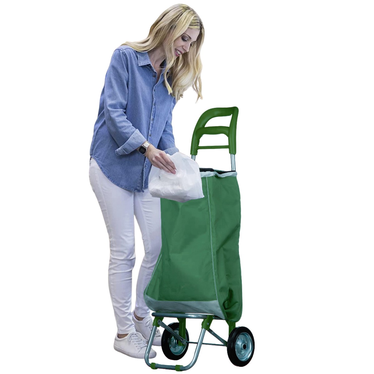 Тачка сумка з коліщатками Shopping bag візок до 25 кг 34 х 27 х 94 см Залізні колеса Зелений