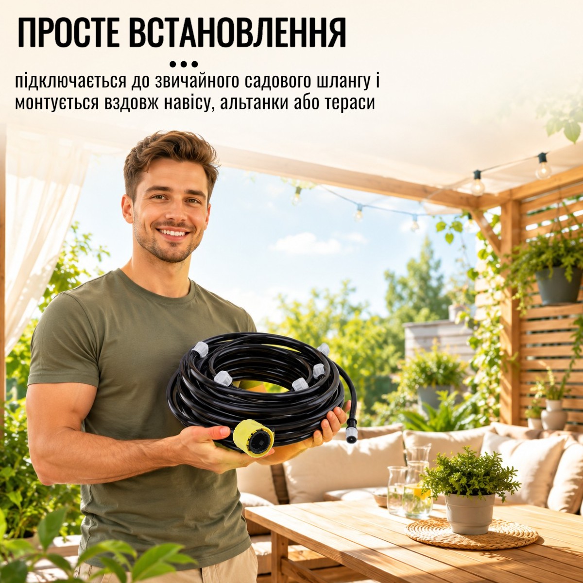 Садовий туманоутворювач для альтанки городу теплиць та саду Patio Mistcooling Kit 9.6 м, 9 форсунок