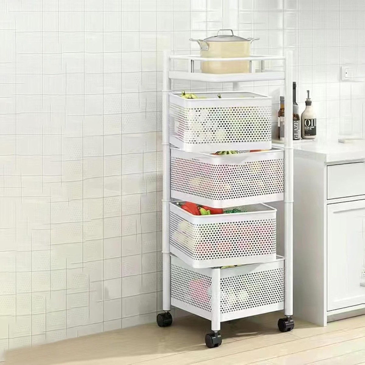 Етажерка на колесах Modern Home "Cube" 4 яруса 27 х 27 х 77 см (R93519-W) Біла