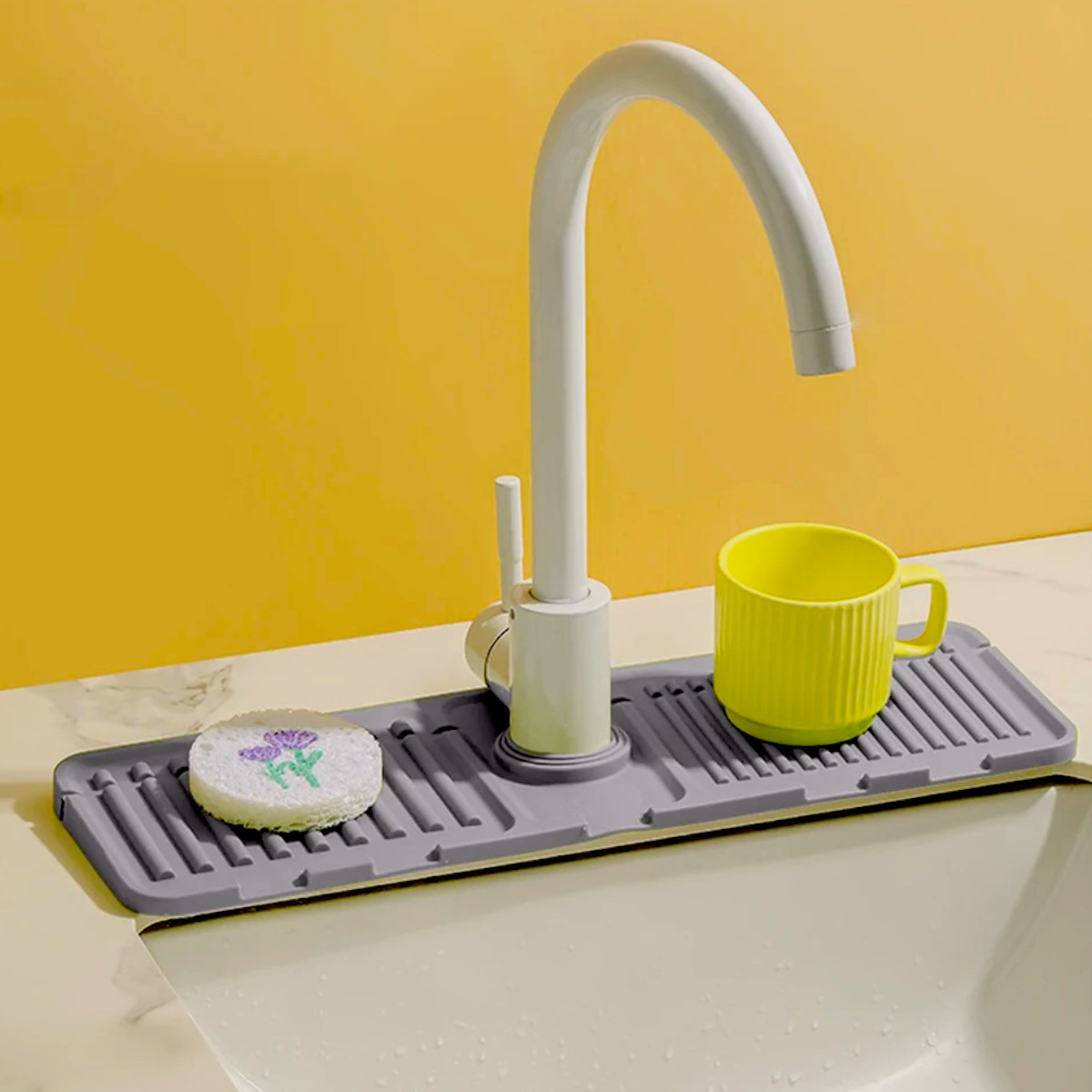 Силиконовый коврик держатель подставка на кран Faucet Drain Pad 37 х 13.5 см (R101207) (Серый)