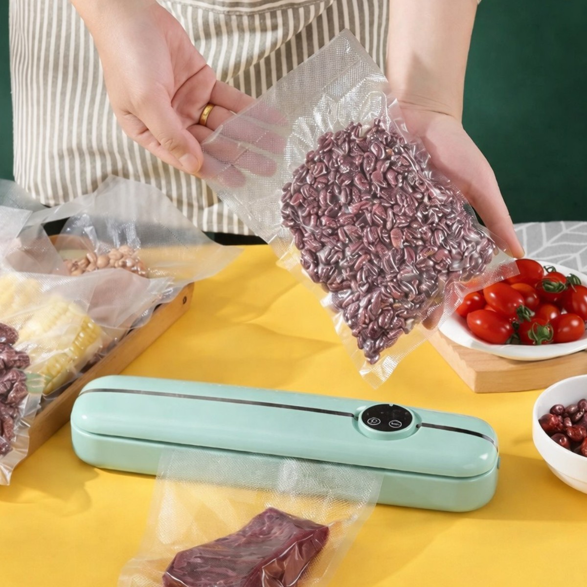 Вакууматор побутовий для продуктів харчування Vacuum Sealer 90W вакуумний пакувальник + 10 пакетів (R97168)