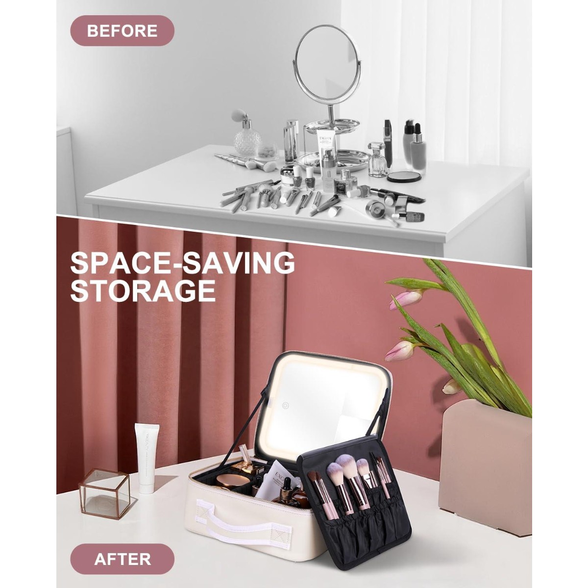 Косметичка чемоданчик Makeup Case с зеркалом и LED подсветкой, органайзер для хранения косметики