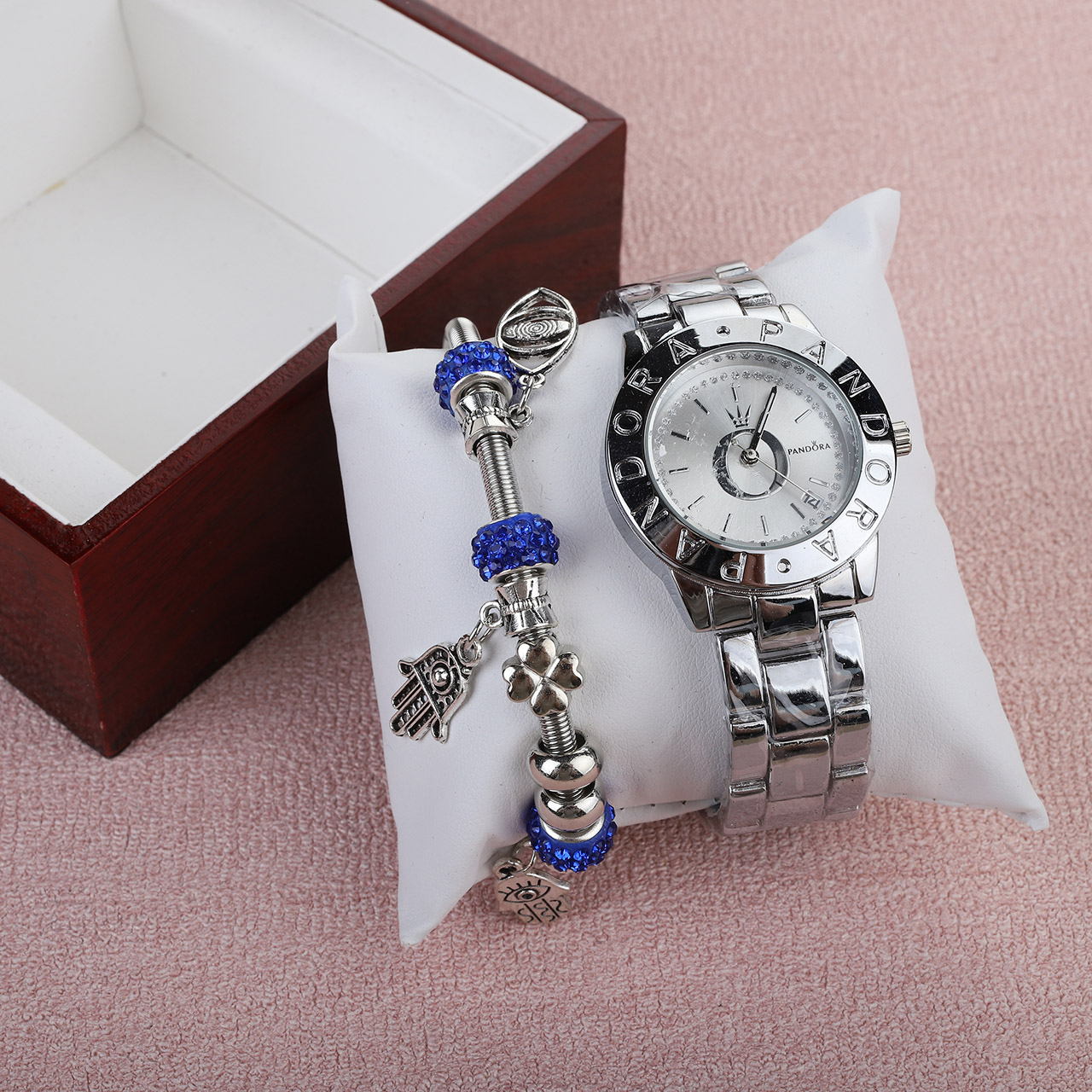 Часы женские Pandora silver с синим браслетом 12 Mix