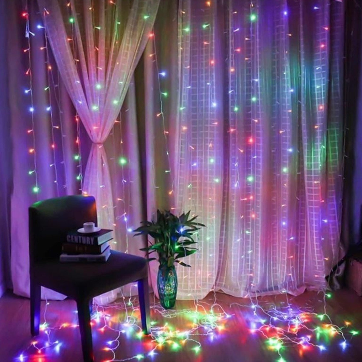 Гирлянда штора на окно Xmas "Водопад" 3 х 3 м (320-RGB) (0157) Мультицветная