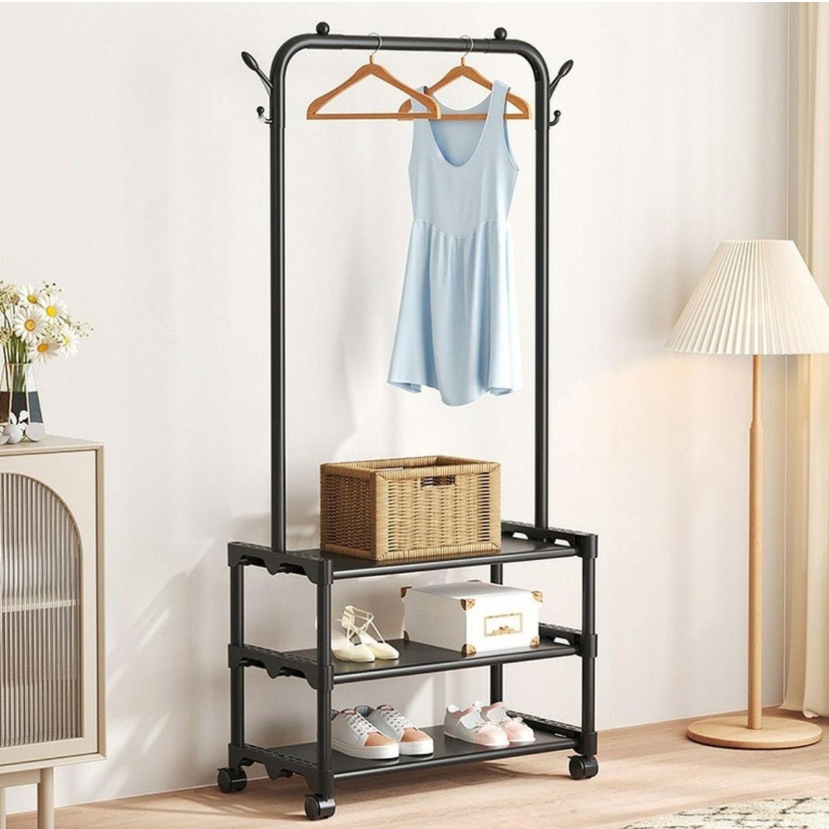 Вешалка-стойка для одежды и обуви Multifunctional Shoe & Hat Rack 56 х 34.5 х 162 см (R93316) (Черный)