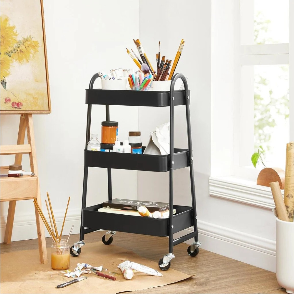 Этажерка на колесах STENSON 3 яруса 39 х 45 х 77 см (R93509-BL) Черная
