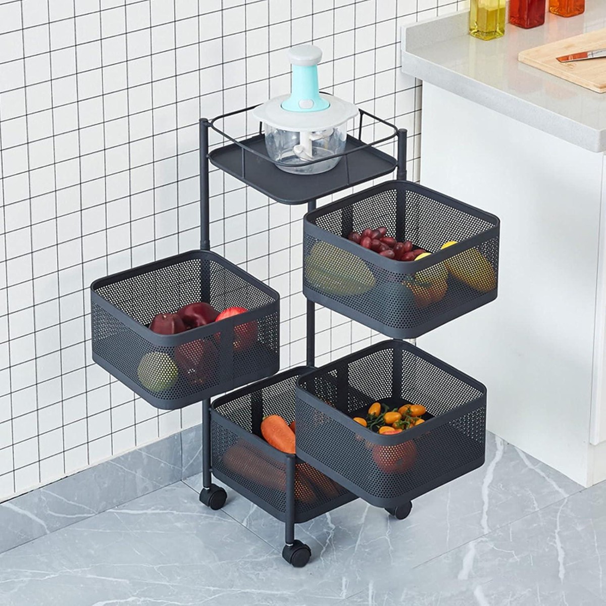 Етажерка на колесах Modern Home "Cube" 4 яруса 27 х 78 см (R100112-BL) Чорна