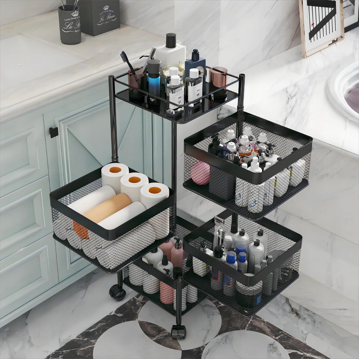 Этажерка на колесах Modern Home "Cube" 4 яруса 27 х 27 х 77 см (R93519-BK) Черная