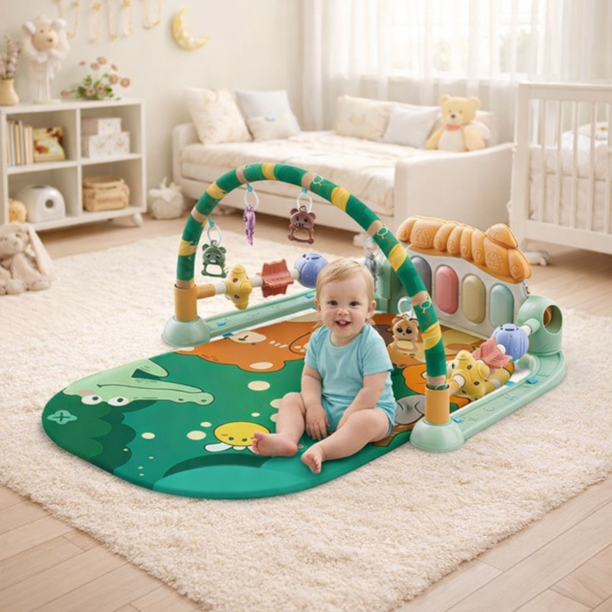 Розвиваючий килимок для дітей Baby Gym з дугою, піаніно та підвісками (88619-4)