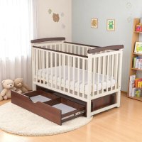 Кроватка детская маятник опускной борт + ящик TOYS 