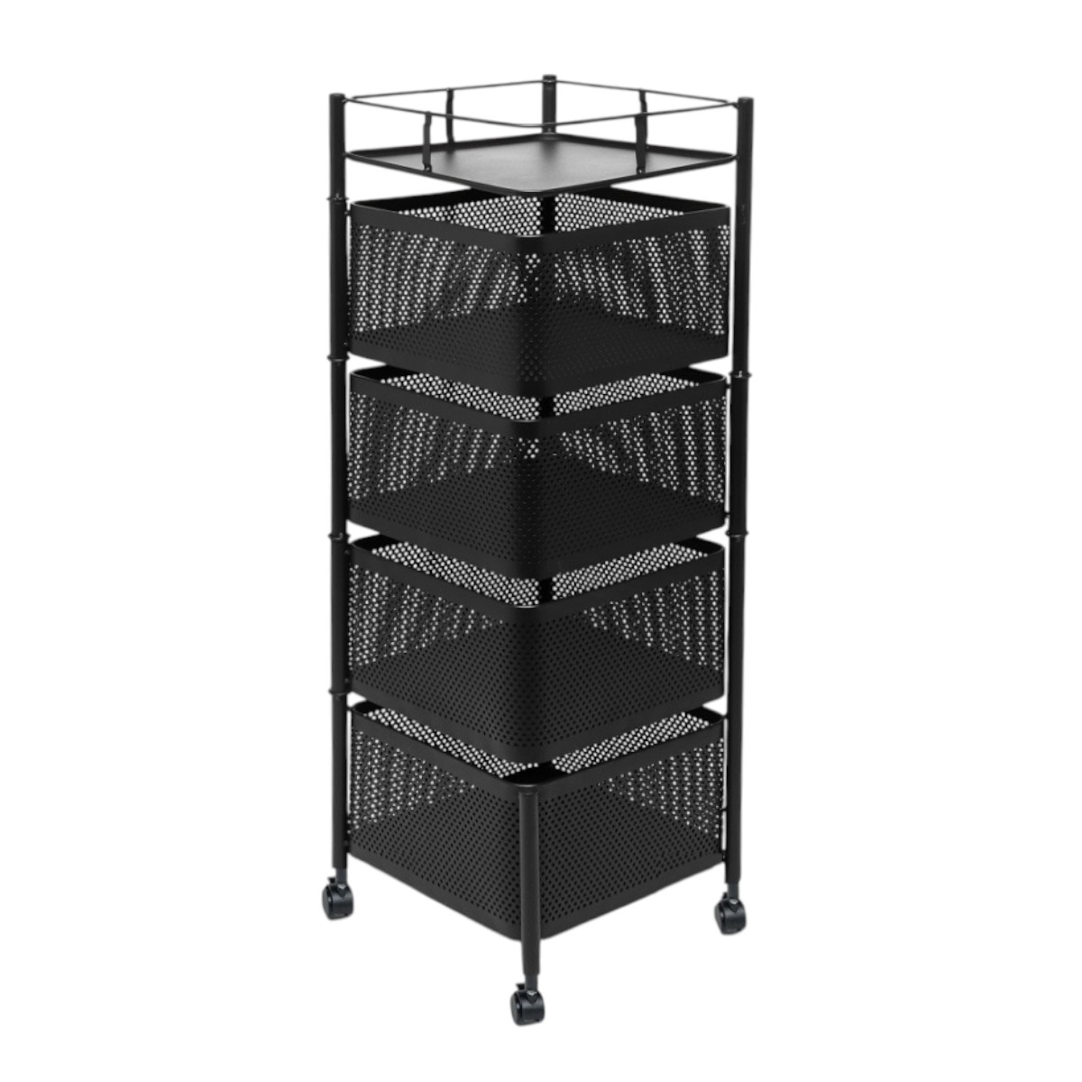 Этажерка на колесах Modern Home "Cube" 4 яруса 27 х 27 х 77 см (R93519-BK) Черная