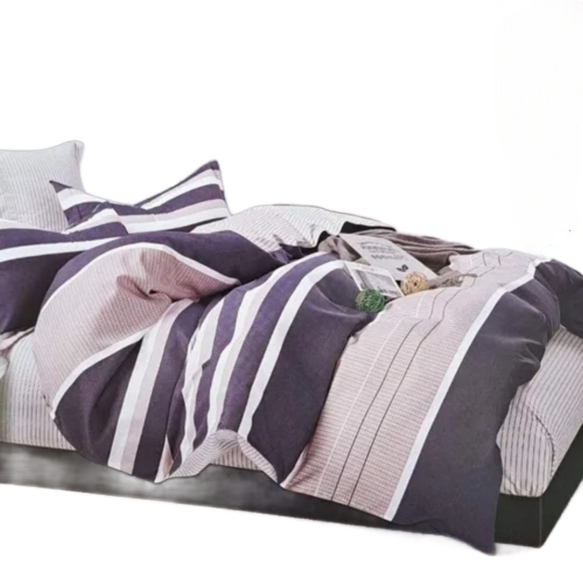 Комплект постільної білизни полуторний ZMW "Home Textiles" (37640) Темно-сірі+бежеві смуги