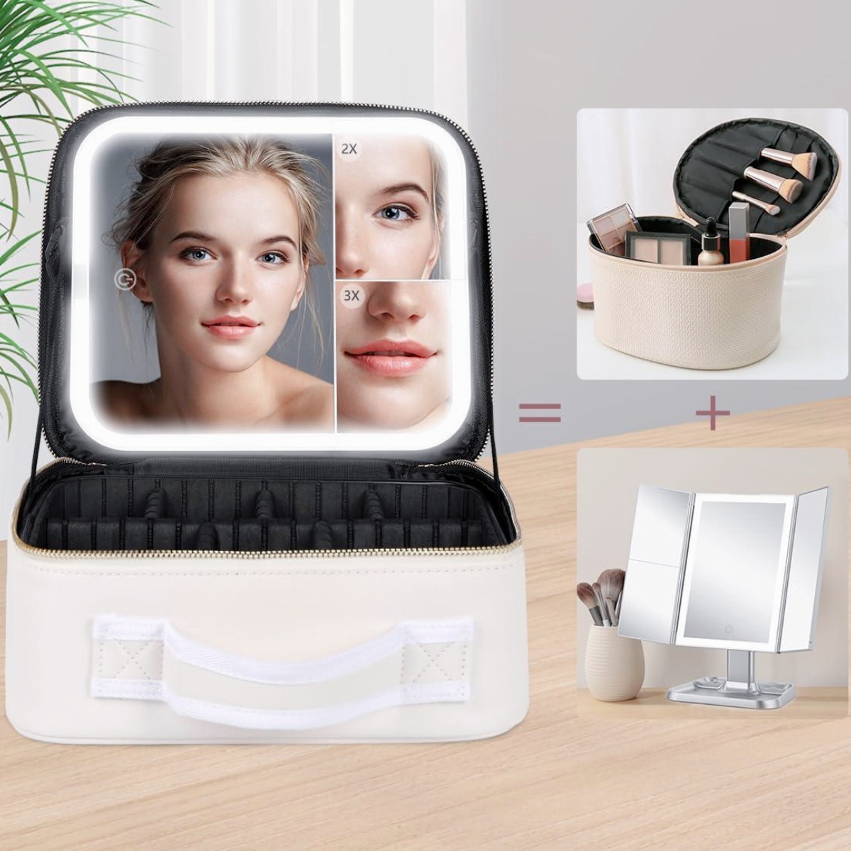 Косметичка чемоданчик Makeup Case с зеркалом и LED подсветкой, органайзер для хранения косметики