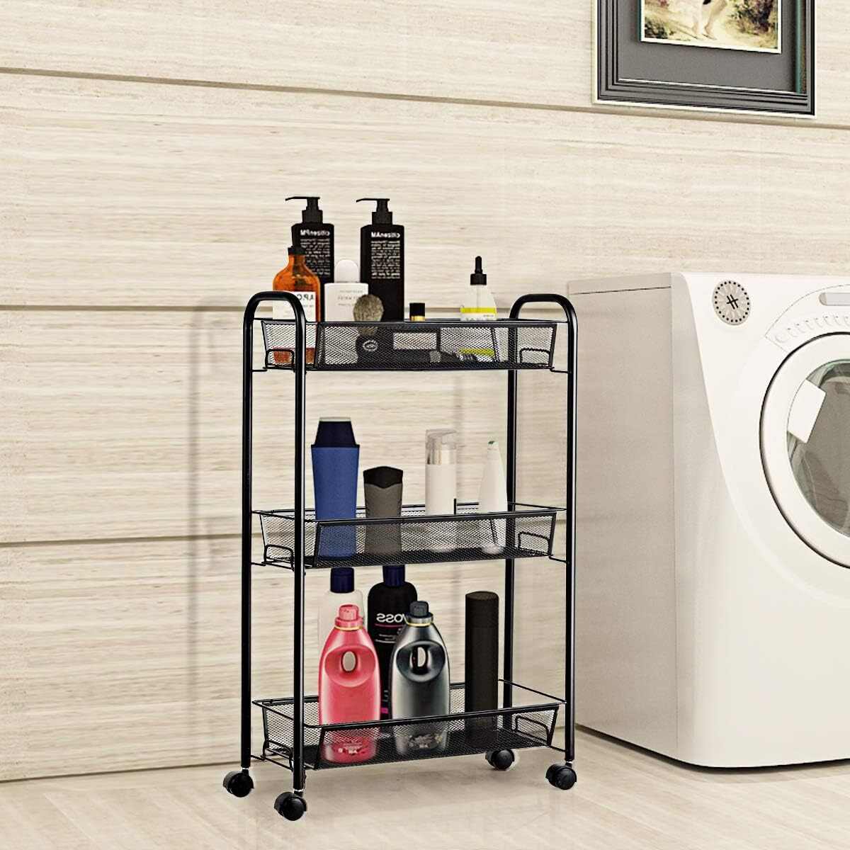 Этажерка на колесах Modern Home 3 яруса 44 х 25 х 63 см (M50288-3BL) Черная
