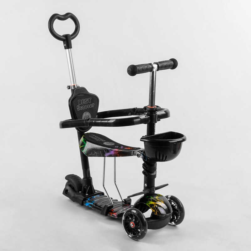 Самокат_5в1_S_8466_(1)_Best_Scooter_АБСТРАКЦИЯ_с_защитным_бампером_PU_колеса_ПОДСВЕТКА__КОЛЕС_в_коро