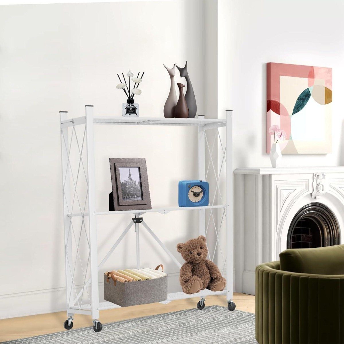 Этажерка на колесах Modern Home "Loft" 3 яруса 72 х 33 х 87 см (R100104-W) Белая