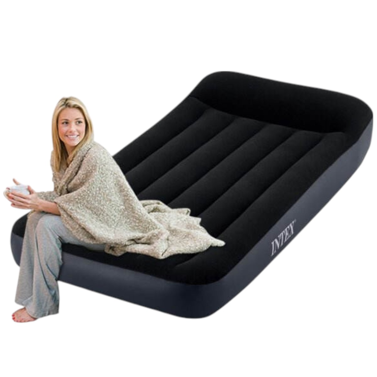 Надувная велюр кровать Intex с подголовником 191 x 99 x 25 см (64141)