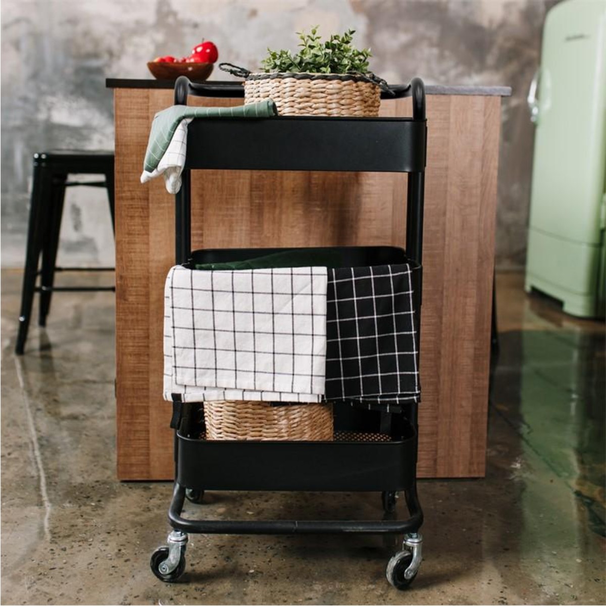 Етажерка на колесах Modern Home "Comfort" 3 яруси 87 х 36 х 43 см (WW01355-BL) Чорна