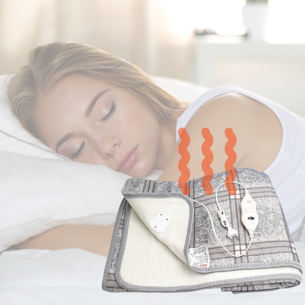Электропростынь с сумкой electric blanket 150*120 клетчатая серая  (20)
