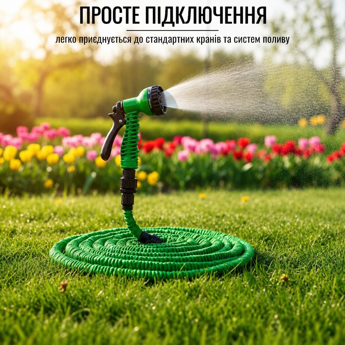 Шланг для полива растяжной Хhose в растянутом состоянии 15 м Зеленый
