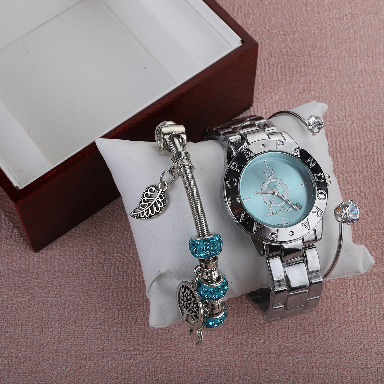Часы женские Pandora silver с голубым браслетом 8 Mix