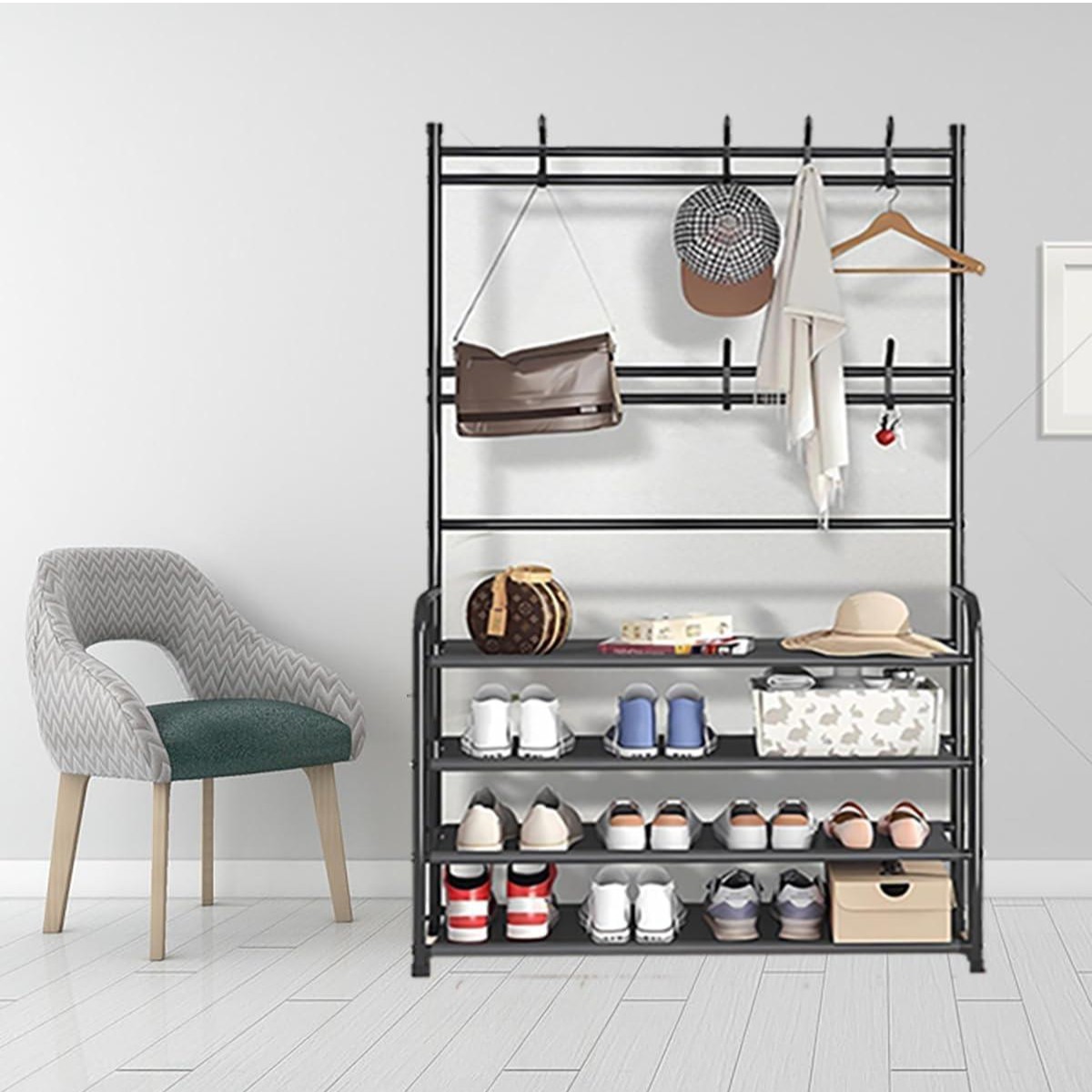 Вешалка-стойка для одежды и обуви Multifunctional Shoe & Hat Rack 80 х 25.5 х 170 см (R94054)