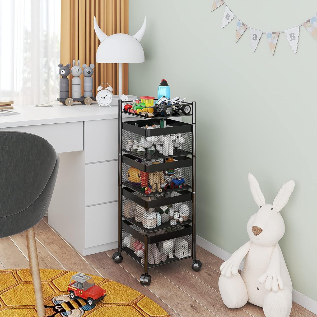 Этажерка на колесах Modern Home "Cube" 4 яруса 27 х 27 х 77 см (R93519-BK) Черная