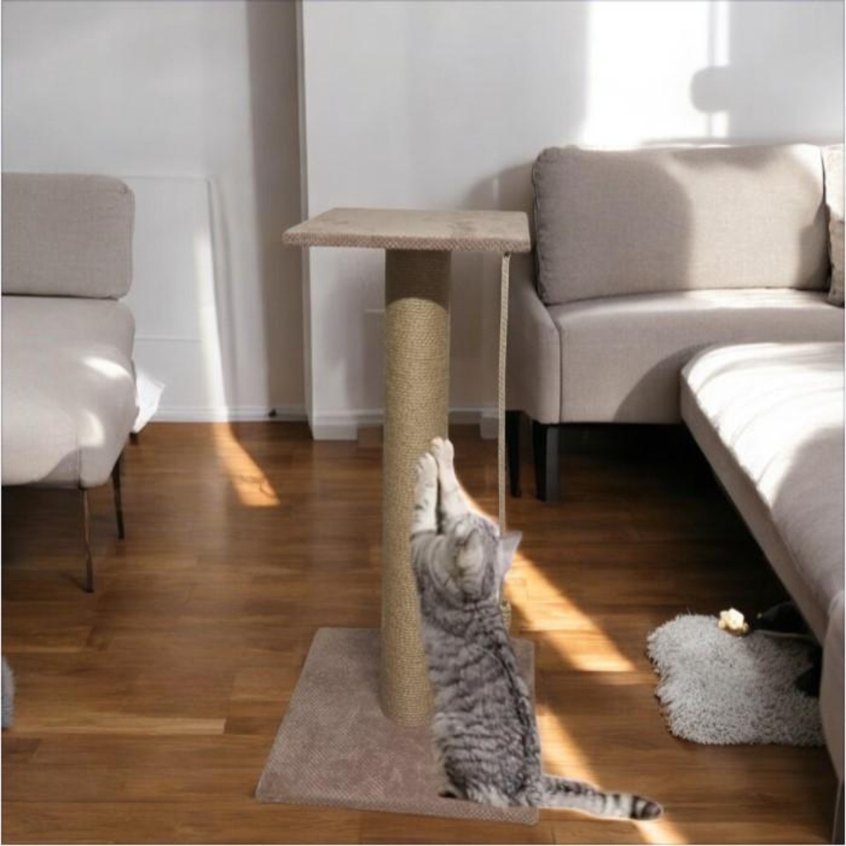 Когтеточка с полкой для кошек Scratching post столбик на подставке