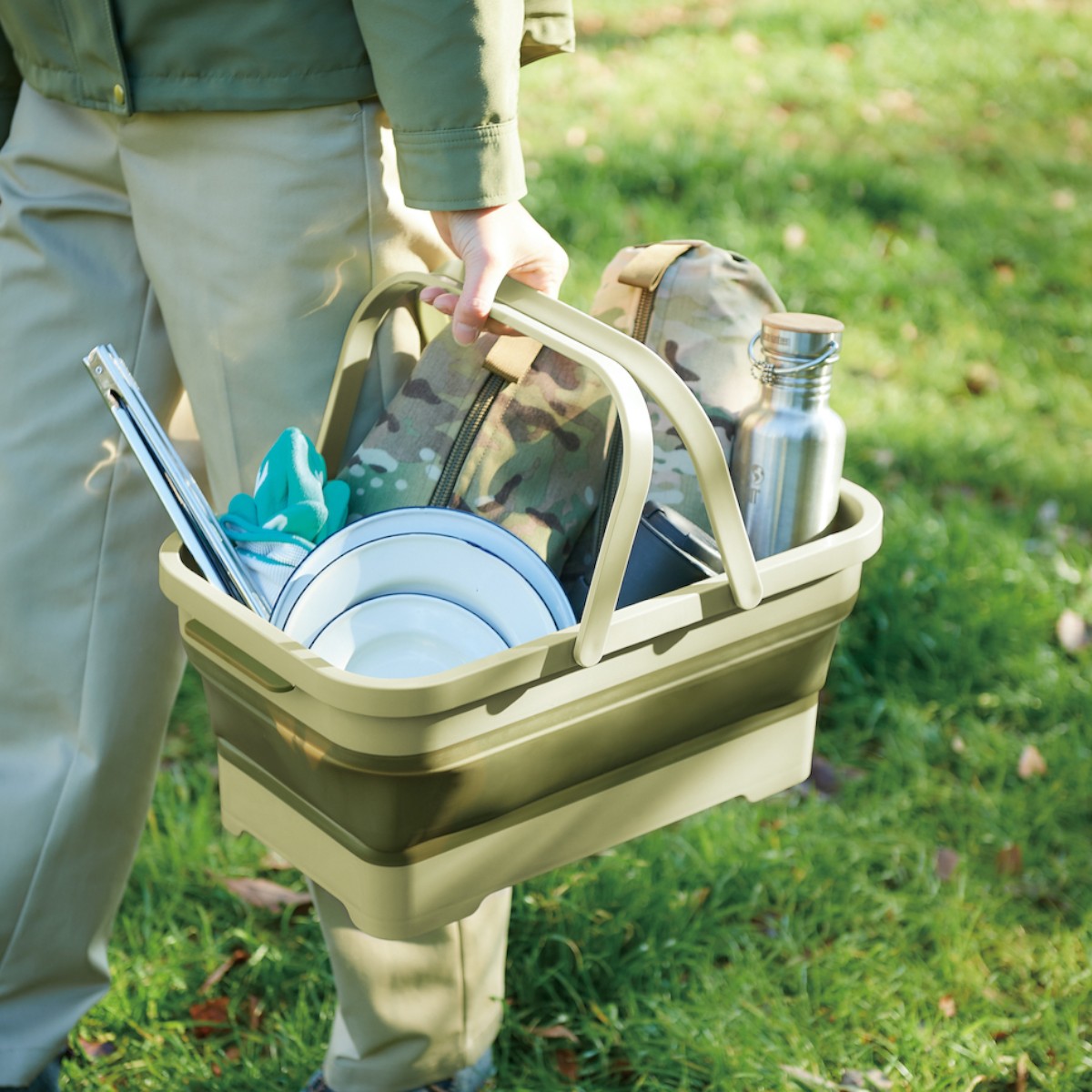 Складаний кошик для пікніка з кришкою-столиком Outdoor Folding Bucket 47 х 20 х 30 см (R97360)