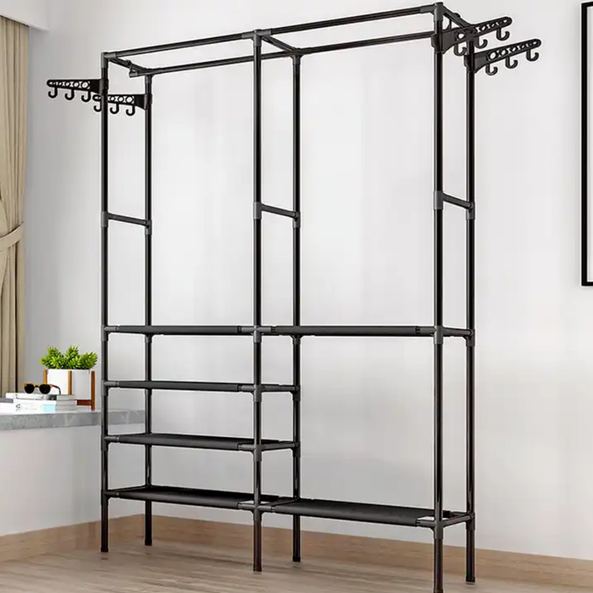 Вешалка напольная для одежды Coat Rack 2 секции (Черный)