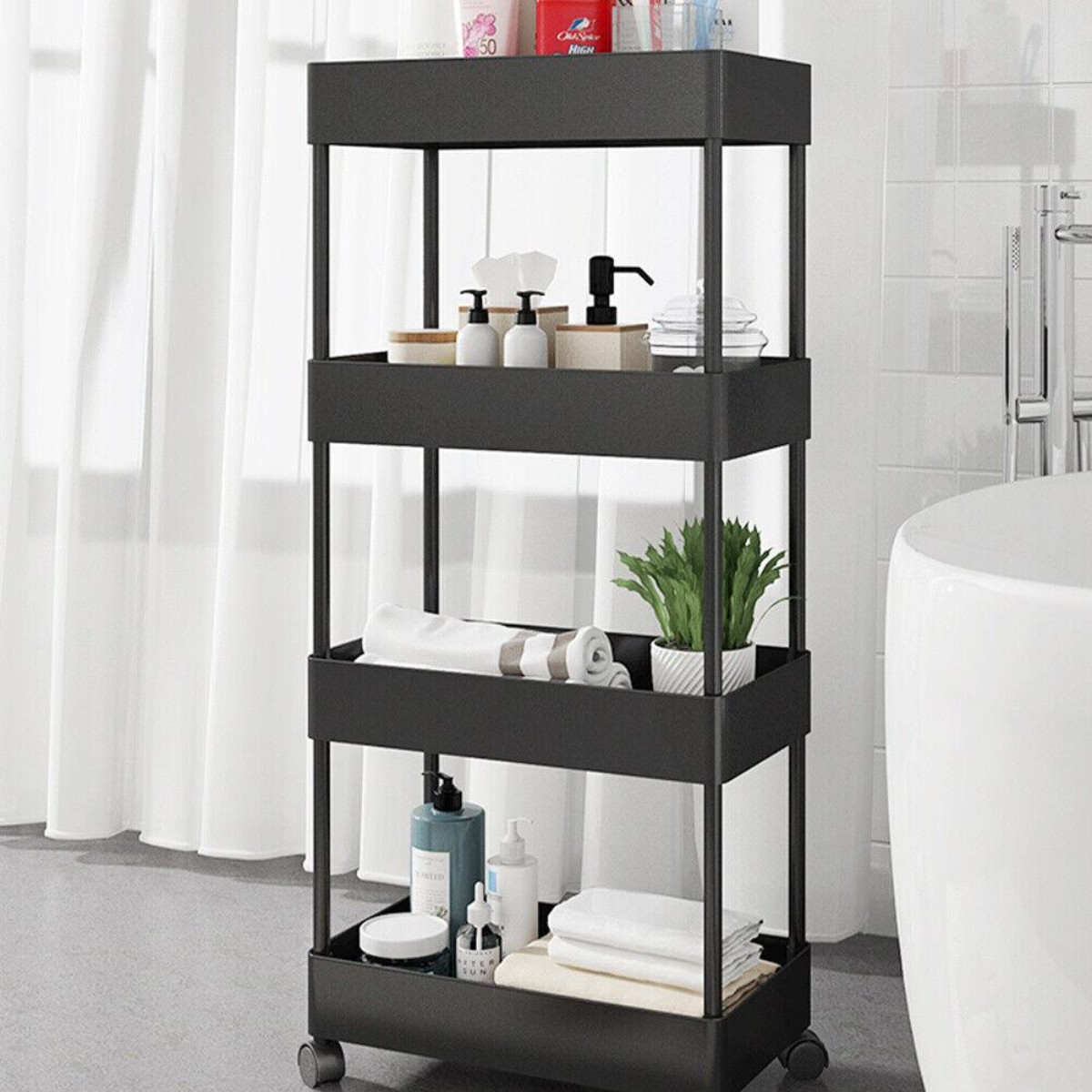 Этажерка на колесах Modern Home 4 яруса 21 х 14 х 41 см (M50291-BL) Черная