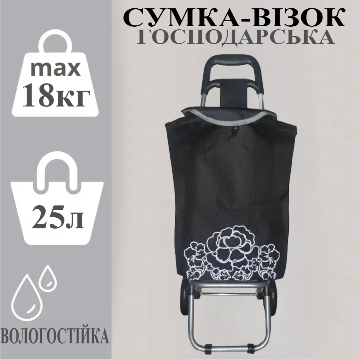 Тачка сумка з коліщатками STENSON візок до 18 кг 34 х 24 х 85 см (1898)