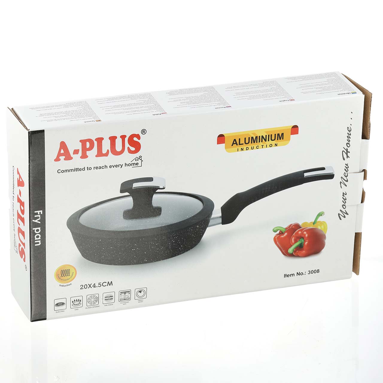 Сковорода з кришкою A-PLUS 20 см (3008) Мармурове покриття