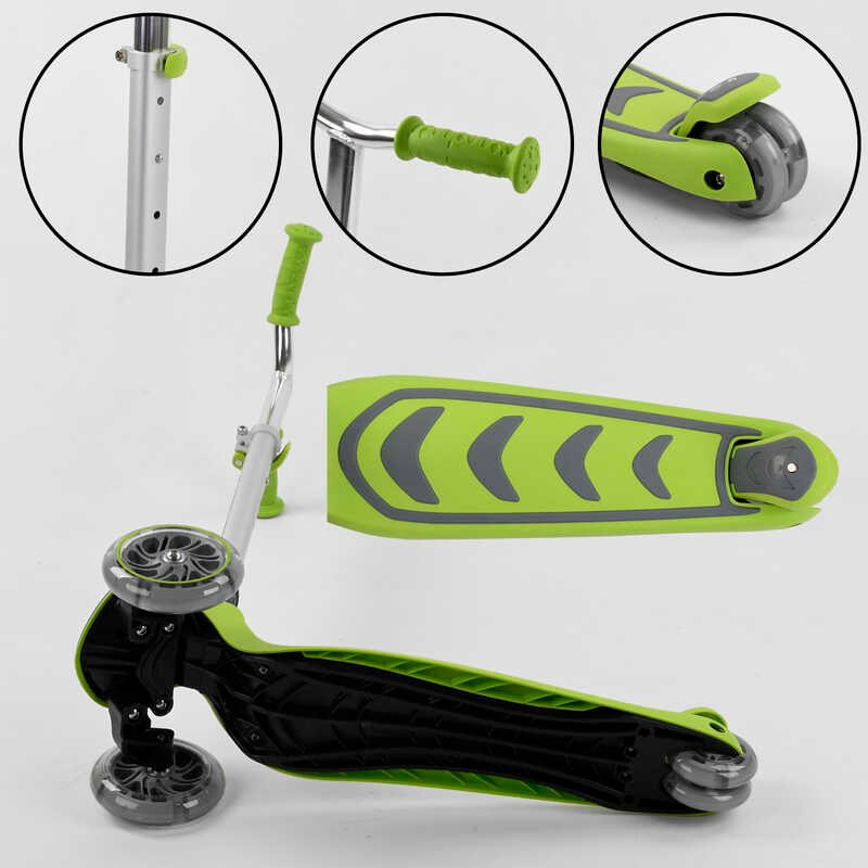 Самокат_трехколесный_Y-00436_(4)_Best_Scooter_САЛАТОВЫЙ_складной_алюминиевый_руль_4_колеса_PU_со_све
