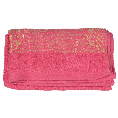 Полотенце банное HOME TEXTILES махра 130 х 65 см (29448) Золотая окантовка узоры (Малиновый)