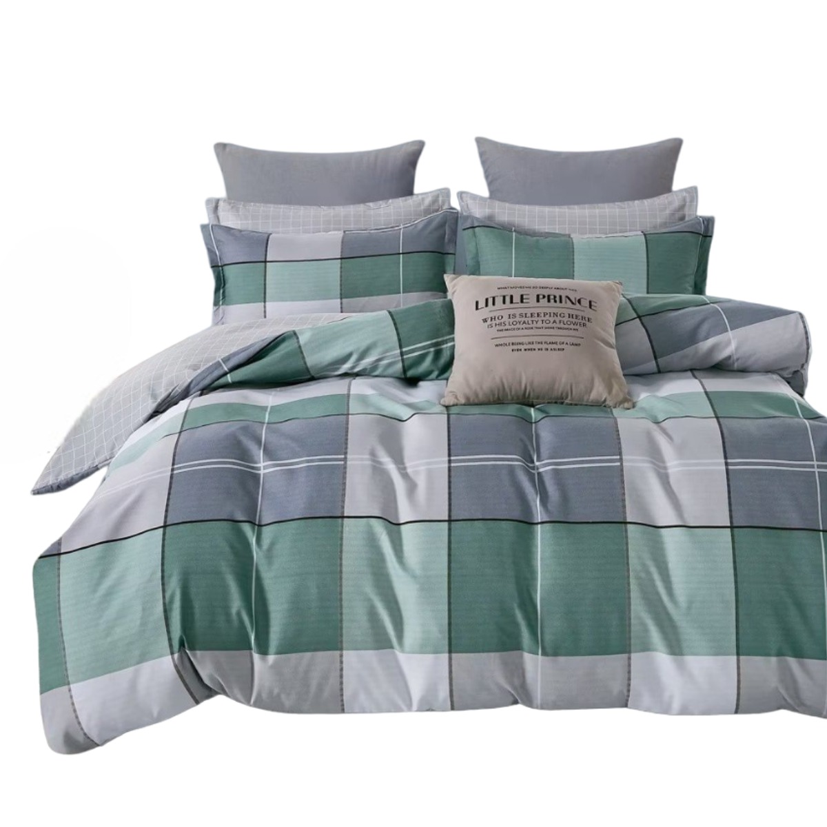Комплект постельного белья полуторный ZMW "Home Textiles" (37645) Серо-зеленые квадраты
