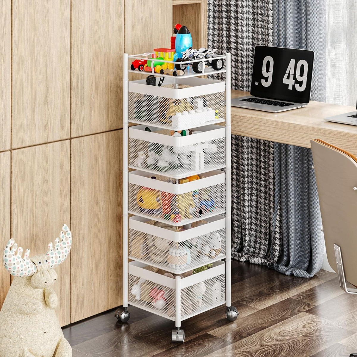 Этажерка на колесах Modern Home "Cube" 5 ярусов 30 х 85 см (R100113-W) Белая